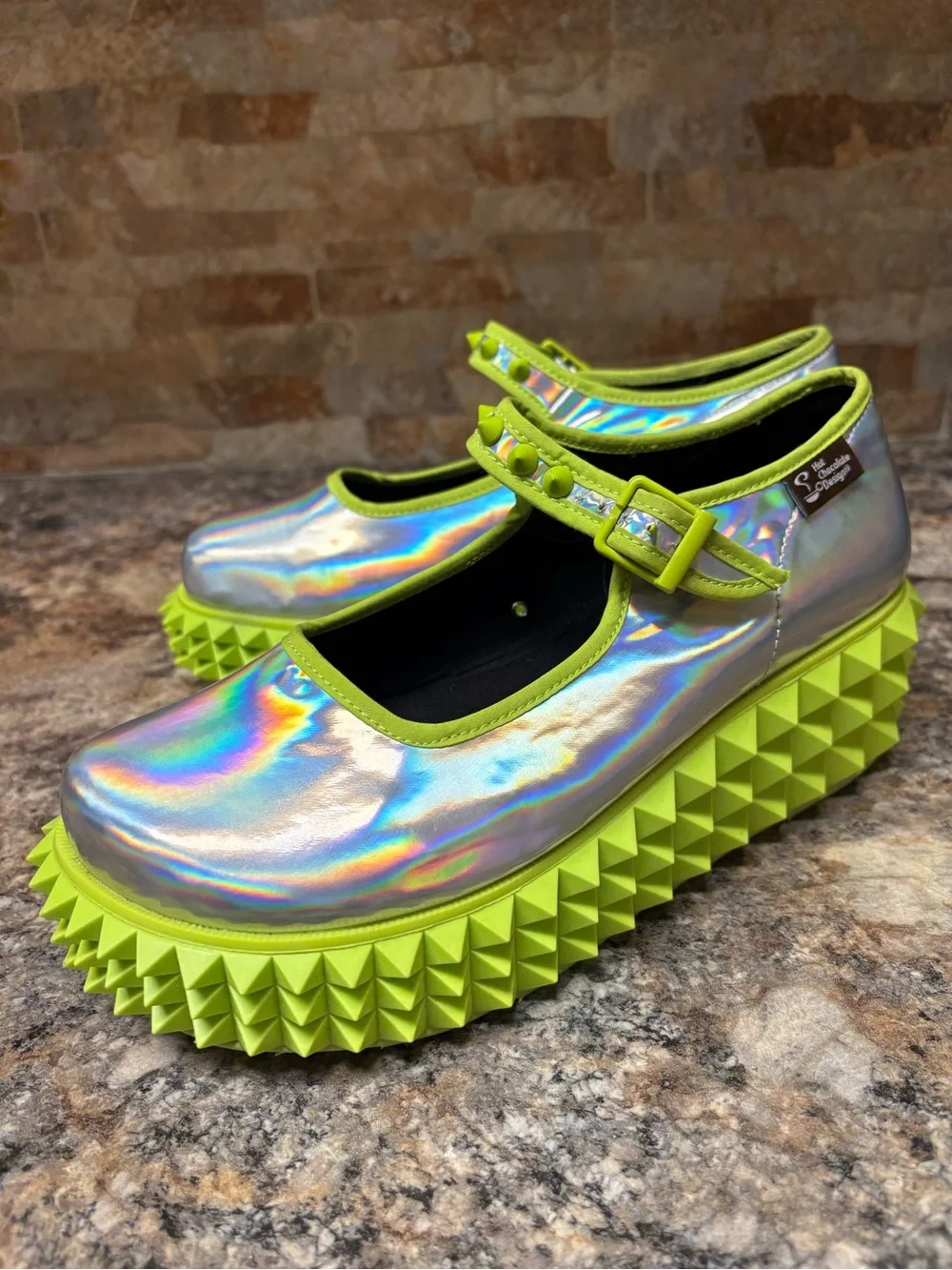Chocolaticas Rave Mary Jane Platform Neon Shoes Reflective Size 8
